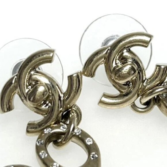 CHANEL CC Logos Rhinestone Scissors Dangle Stud Earrings Gold Tone B21P Auth - Picture 6 of 10
